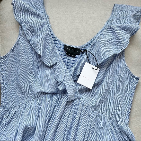 NWT HATCH Sarah Maternity Pinstripe Ruffle Midi Dress - Picture 5 of 9